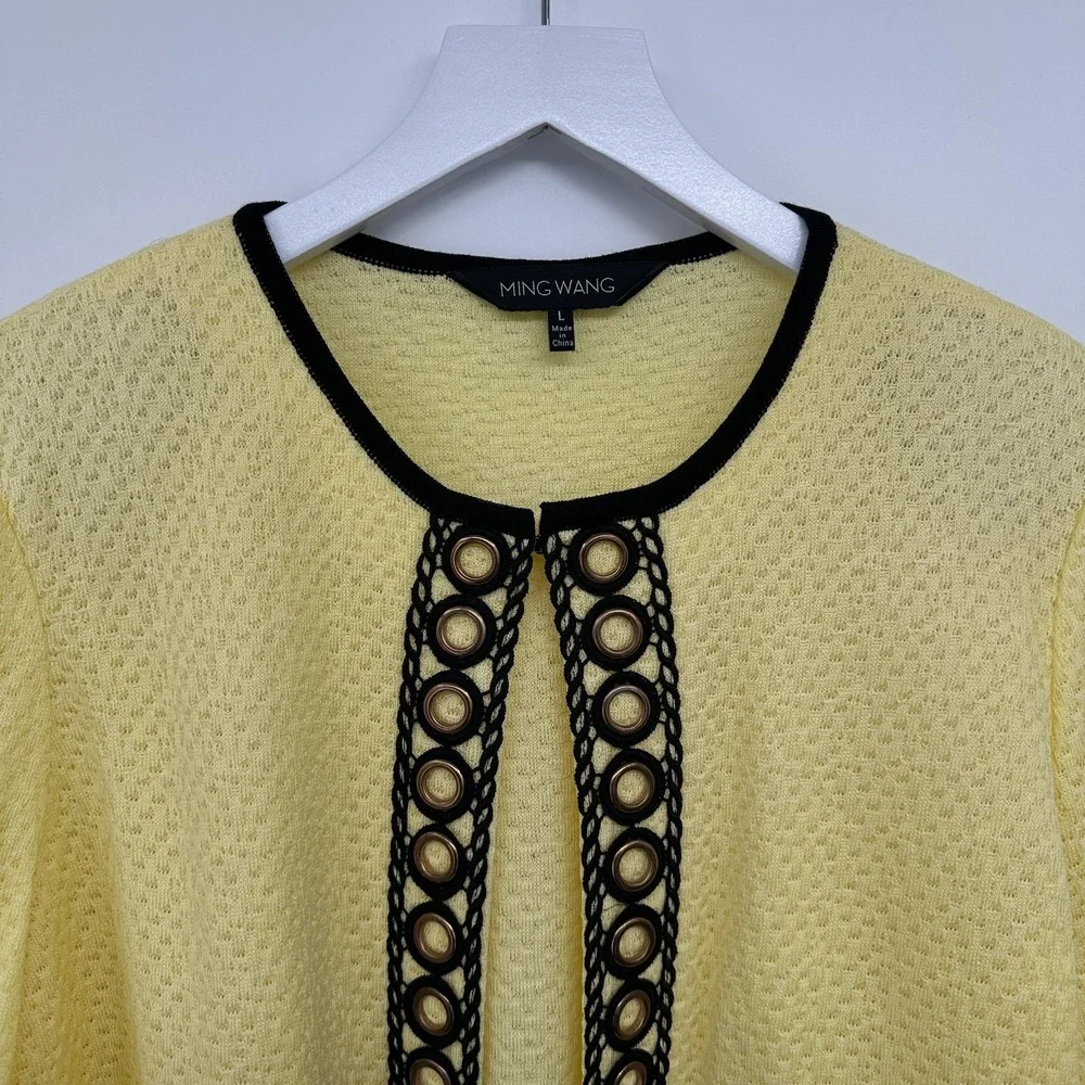 Ming Wang Cardigan Jacket Large Knit 3/4 Sleeve Shoulder Pads Office Career Boho